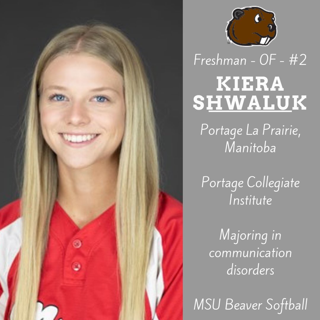6 days, Beaver Fans! Today get to know #2, Kiera Shwaluk, a FR/OF from Portage La Prairie, Manitoba; Major: communication disorders. Ki went to Portage Collegiate Institute/club: Smittys Terminators. Look forward to Ki in the outfield this season! 🥎 #perfecteffort #buildthedam