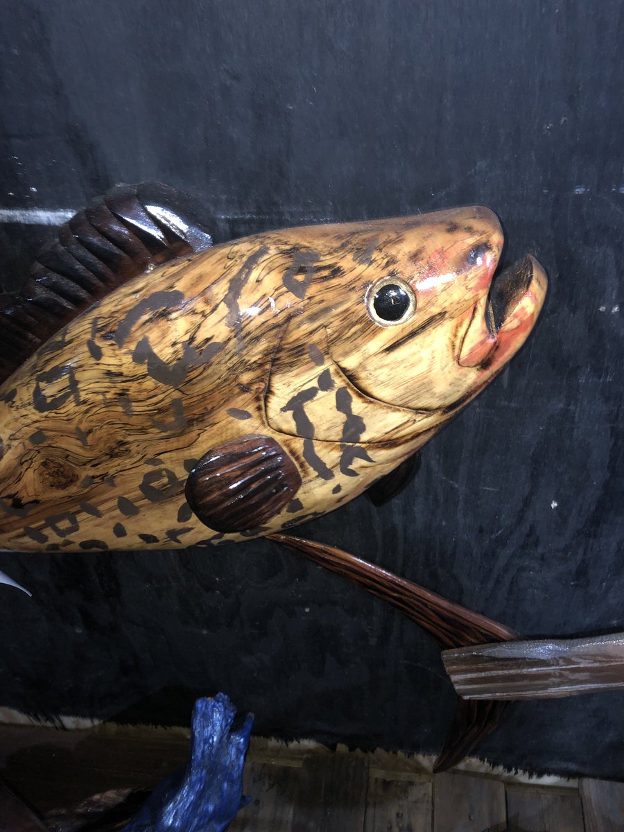 ManCave_Create's tweet photo. This beautiful Grouper can be yours if you choose! It is carved out of a rare spalted wood with cedar fins! Price is $200.00 https://t.co/wA5TmcLjyP