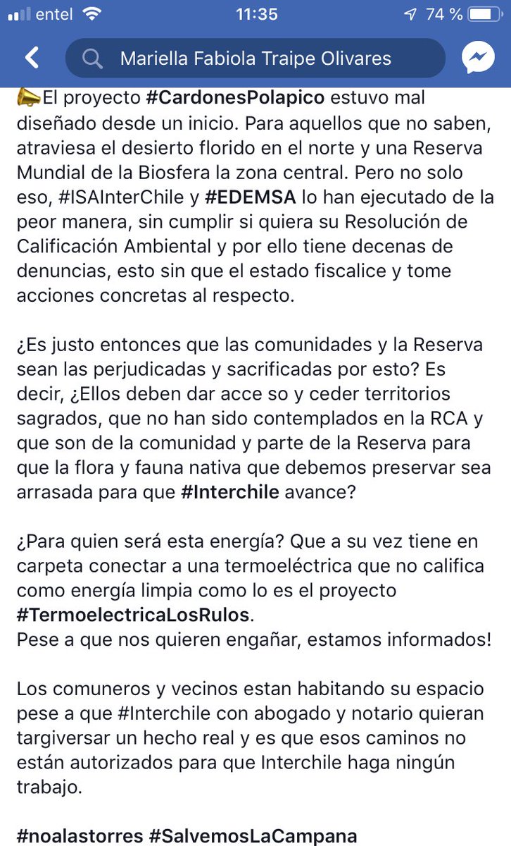 Jandittta's tweet photo. Para que sepan más del vil proyecto ejecutado y aceptado por Las entes ⁦@MMAChile⁩ ⁦@MinEnergia⁩ dañando Flora y Fauna pero a ellos no les importa. A NOSOTROS SI‼️⁦@Codepue2⁩ ⁦@LibredeTorres⁩ ⁦@SlvmoslaCampana⁩ ⁦@DefensaIV⁩ https://t.co/r1RCaIInS8