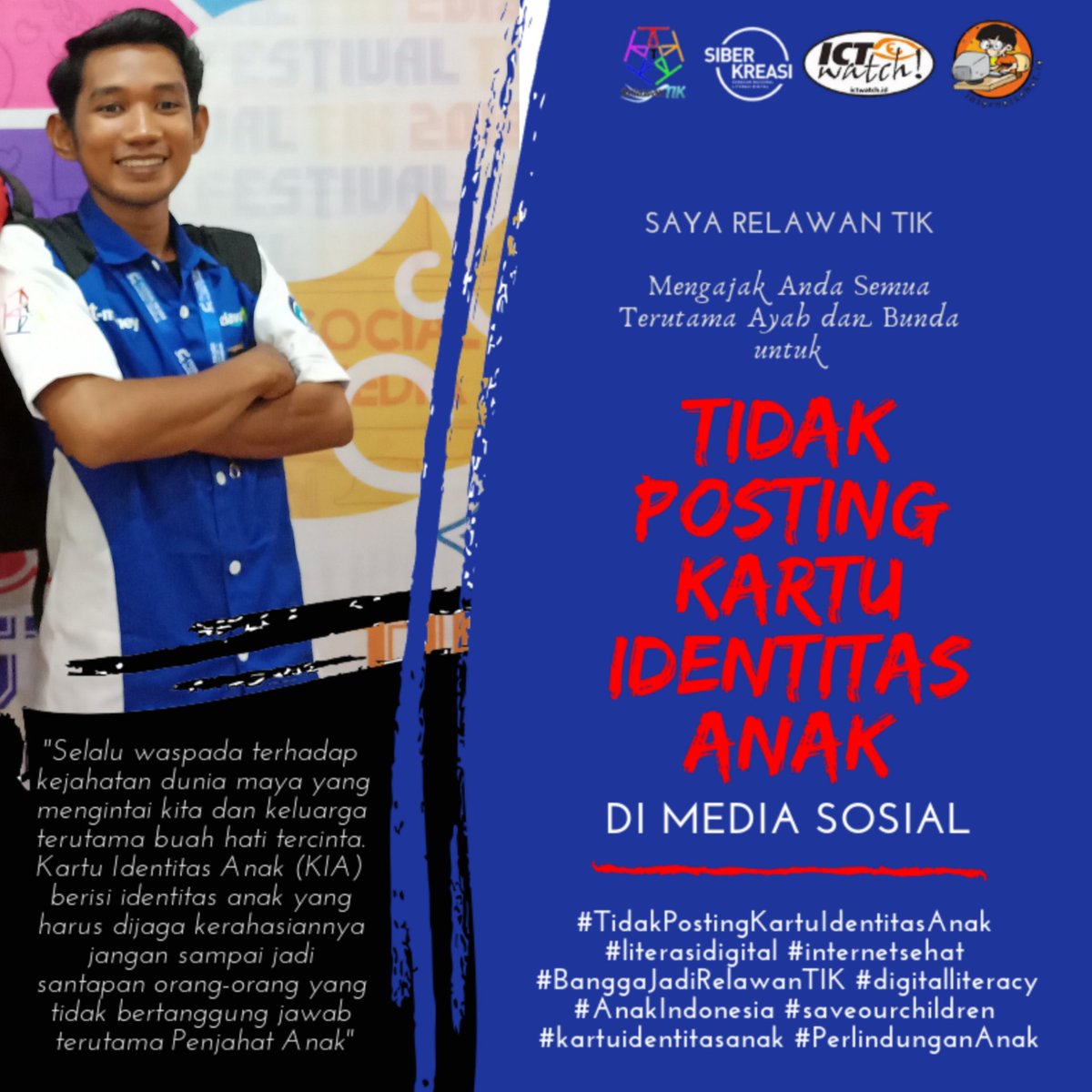 andihadisaputra's tweet photo. #TidakPostingKartuIdentitasAnak
#LiterasiDigital
#InternetSehat
#BanggaJadiRelawanTIK
#DigitalLiteracy
#AnakIndonesia
#SaveOurChildren
#KartuIdentitasAnak
#PerlinduganAnak https://t.co/8bOEKZ8W7t
