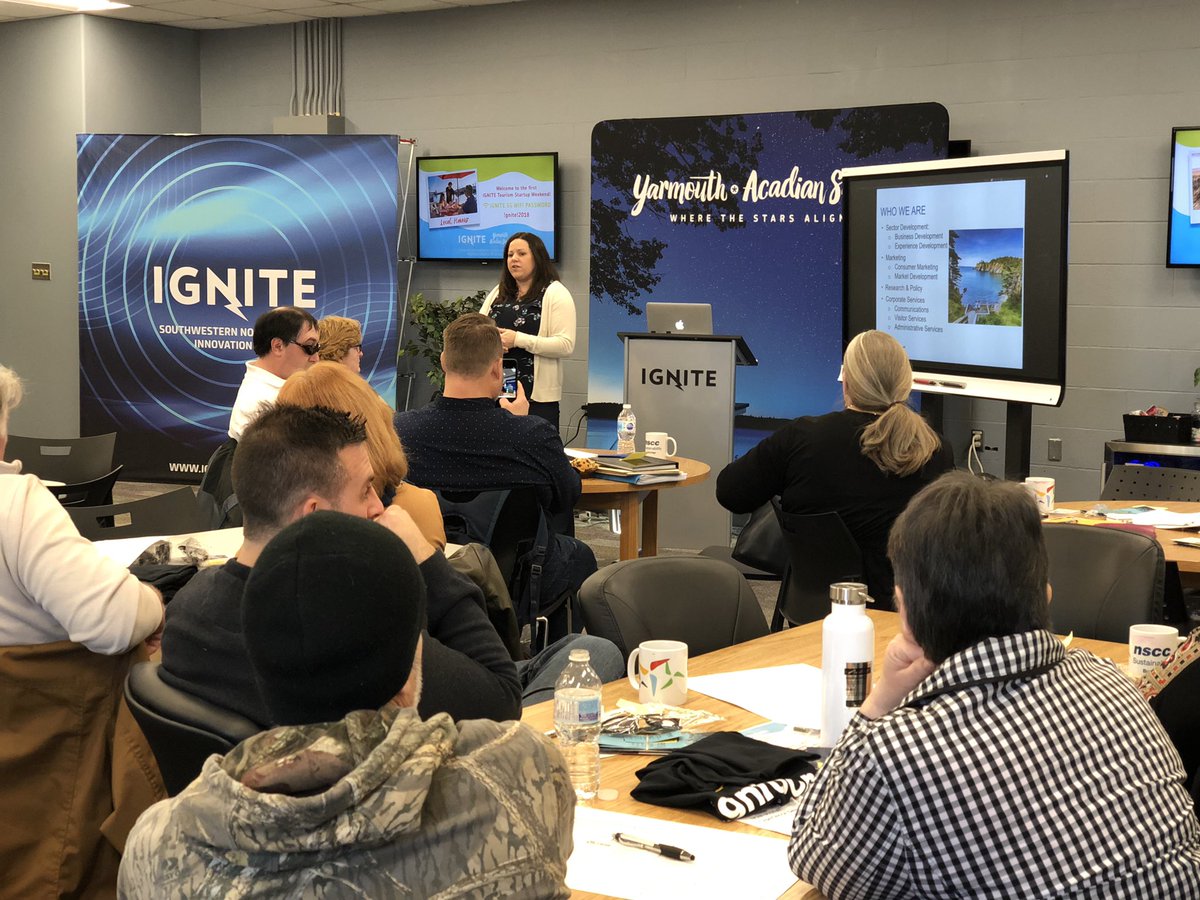 IGNITEAtlantic's tweet photo. Tourism Nova Scotia @TourismNS sharing some great information at the Ignite Labs Ignite Tourism event with @VisitYAS #ignitetourism #IgniteYourStartup https://t.co/8pr3RMhChj