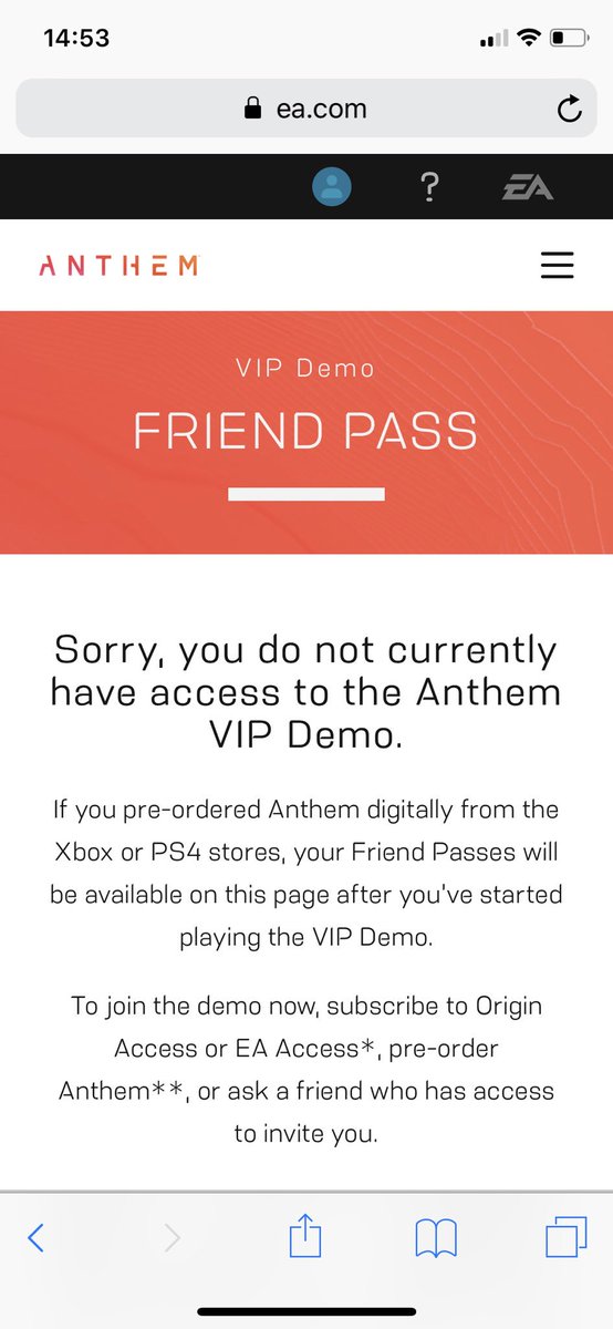 beanien2011's tweet photo. @EA so can you tell me why I still don’t have my codes even though I’m playing the vip demo as I pre ordered https://t.co/Kza8GBZ3GD