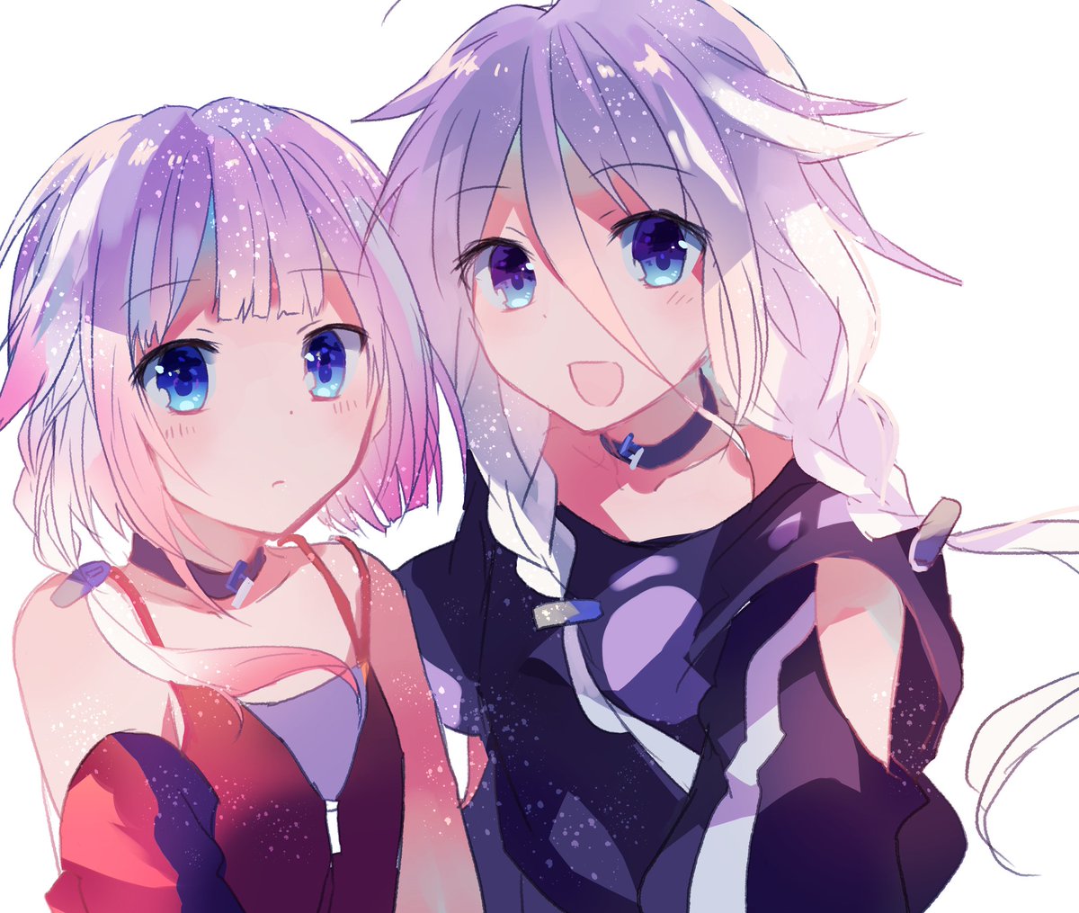 ia (vocaloid) multiple girls 2girls blue eyes braid upper body looking at viewer pendant choker  illustration images