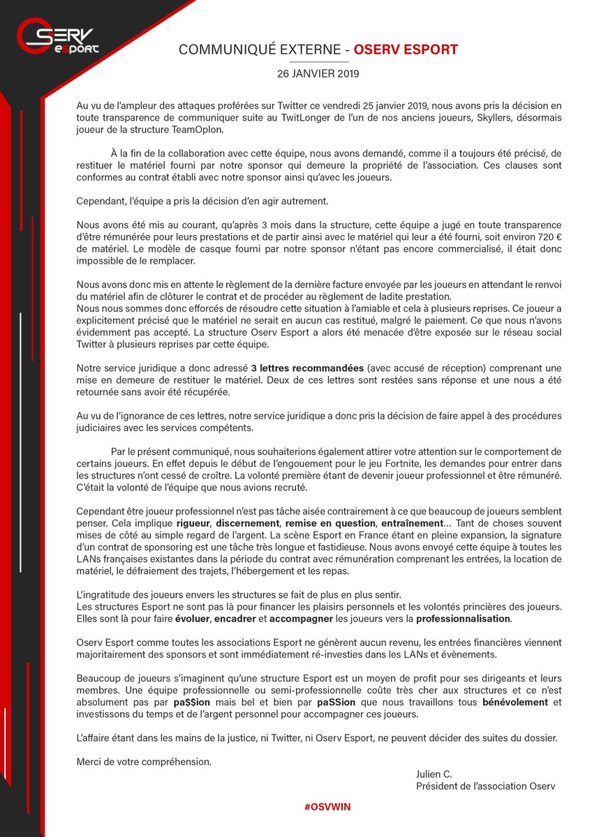 OservEsport's tweet image. #COMMUNIQUÉ Réponse aux récentes attaques.

#OSVWIN