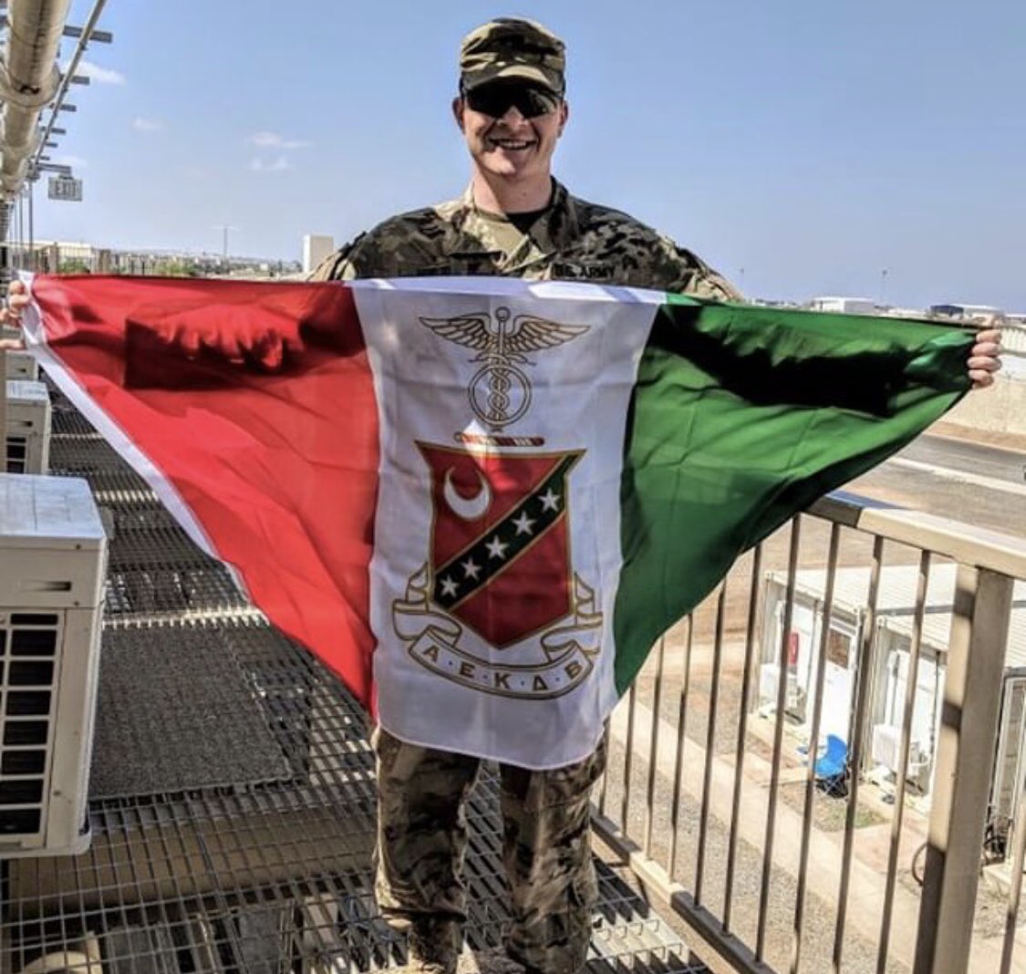 KappaSigmaHQ's tweet image. Shoutout to Brother @HowardBrenden sending in the first #TaΚΣtheflag pic of 2019 while serving overseas! Thank you for your service, Brother and stay safe! #aekdb