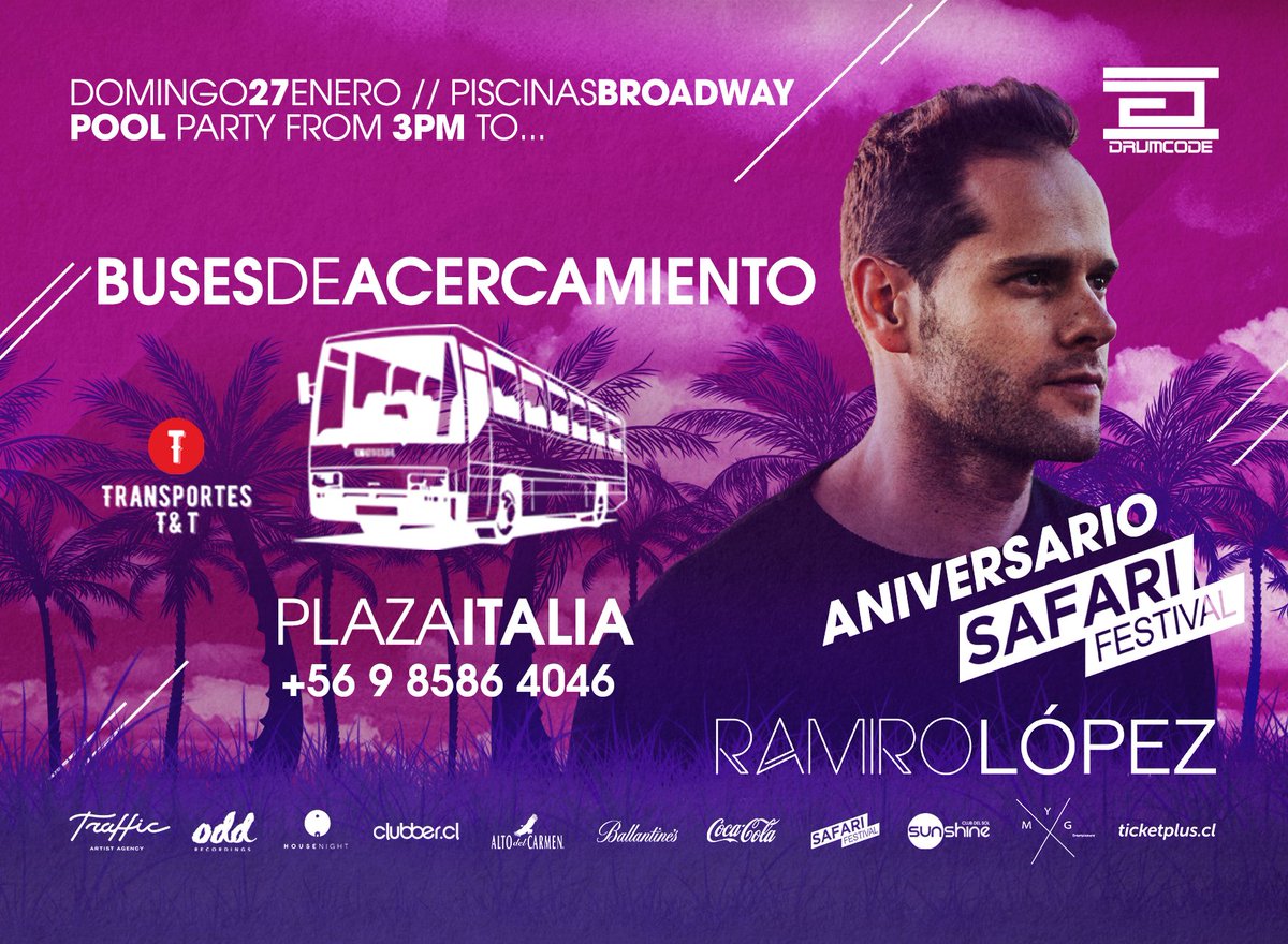 espacio_bwy's tweet photo. ¡Te llevamos a la mejor #poolparty de Santiago!🚌🏊🏻‍♂️⛱
¡No te pierdas este domingo el Aniversario de Safari Festival en #EspacioBroadway! https://t.co/UzZJjWcXpO