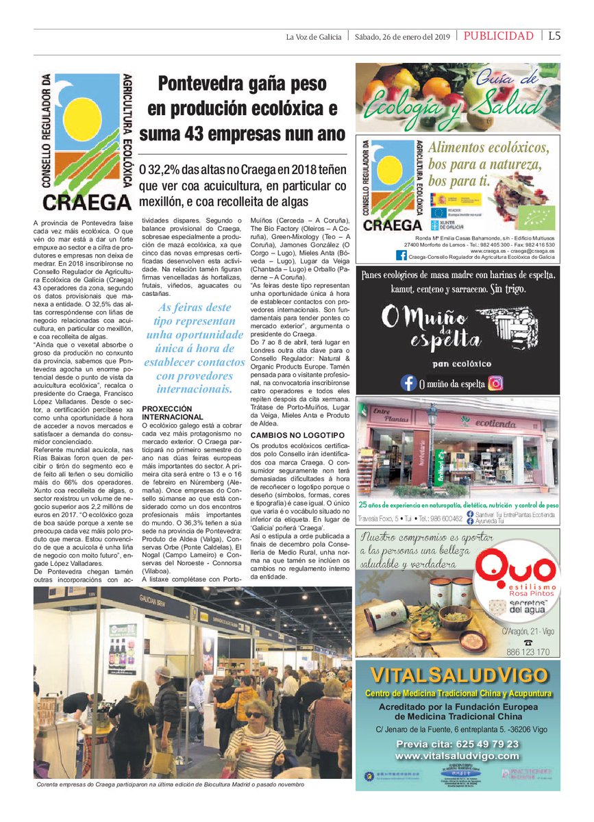 CRAEGA's tweet photo. 🔝🔝O #CRAEGA segue a medrar na provincia de #Pontevedra grazas ao empuxe da #acuicultura, a #mazáecolóxica, as #hortalizas e, por suposto, os #viñedos. @lavozdegalicia @vozvigo #FaiteECO 🌿#marcaCRAEGA 🌿 https://t.co/kjmUpcoy6e