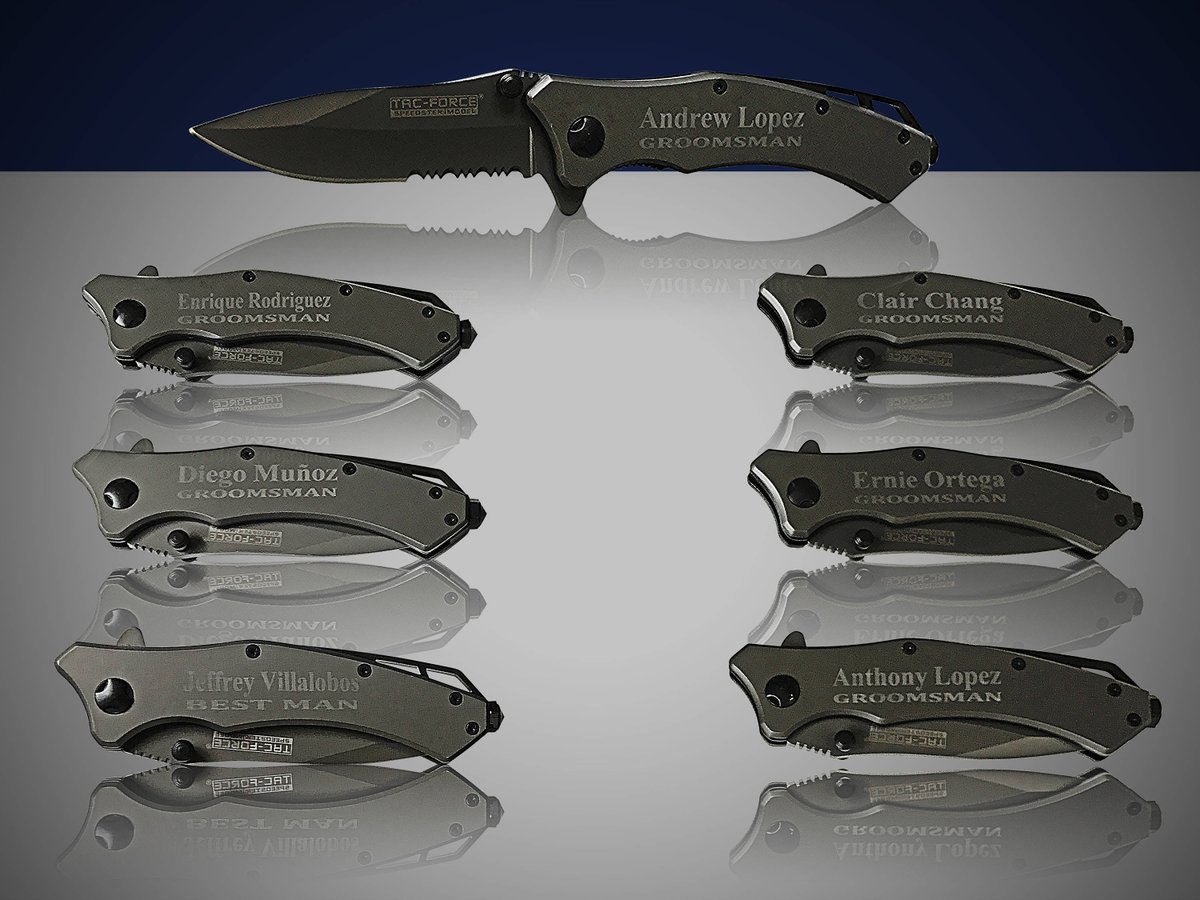 WeddingWidget's tweet photo. 3 Personalized Knifes - 3 Custom engraved Gun Metal Grey Tactical knife - Titanium coated laser engraved gift - Birthday gift - Wedding gift https://t.co/S0YE0Q7Gnc #groomsmangift #weddinggift #groomsmengift #groomsmengifts #mensweddinggift #bestmangift https://t.co/xGAraVxzZr