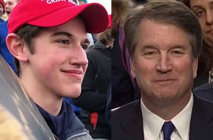 Great_Jill's tweet image. My problem with #NicholasSandmann's #smirk, was that I've seen it before in #Kavanaugh and many others. What he did was not in a vacuum, but the video evidence disputes his assertion of being a total victim. The students were taunted, but they didn't deescalate, they antagonized.