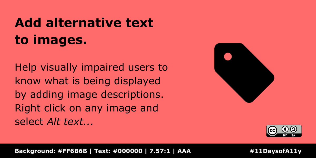 HumSS_TEL's tweet image. Our penultimate #11DaysofA11y tip. 🥺

As a general rule across @gsuite apps, help visually impaired users to know what is being displayed by adding image descriptions. Right click on any image and select Alt text... 

Try to be succinct, accurate and avoid jargon. 👌