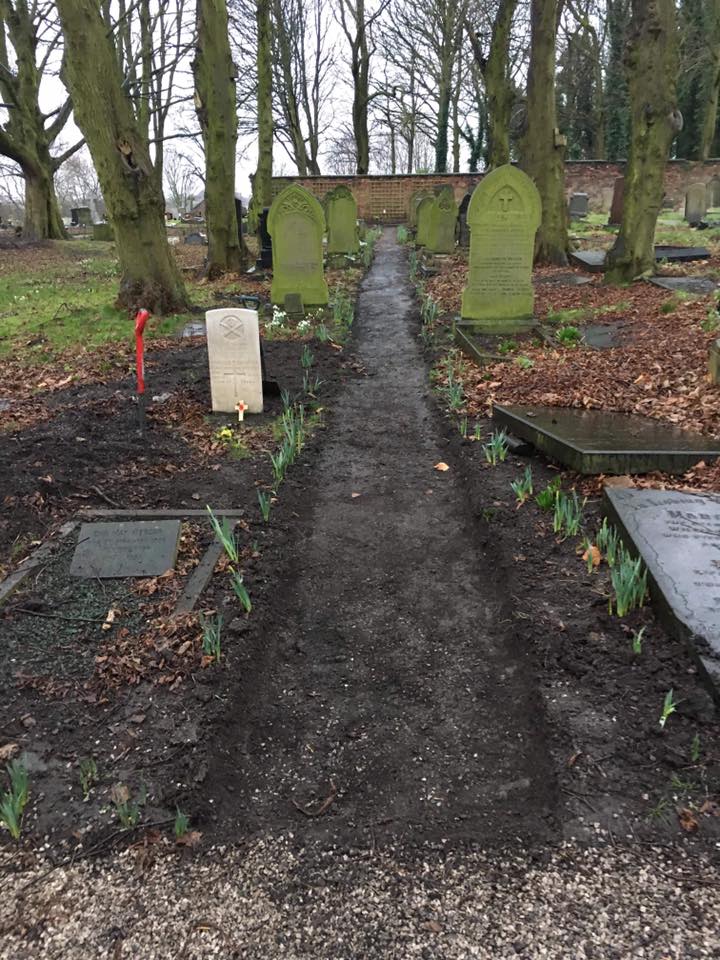 FriendsofFOPCC's tweet image. The Cross Walk path has been dug out and is ready to be lined with wooden batons then we will put stones down as it is rather muddy. This will eventually be an alternative exit/entrance from the Churchyard into the Cemetery to stop people walking all over the unmarked graves area