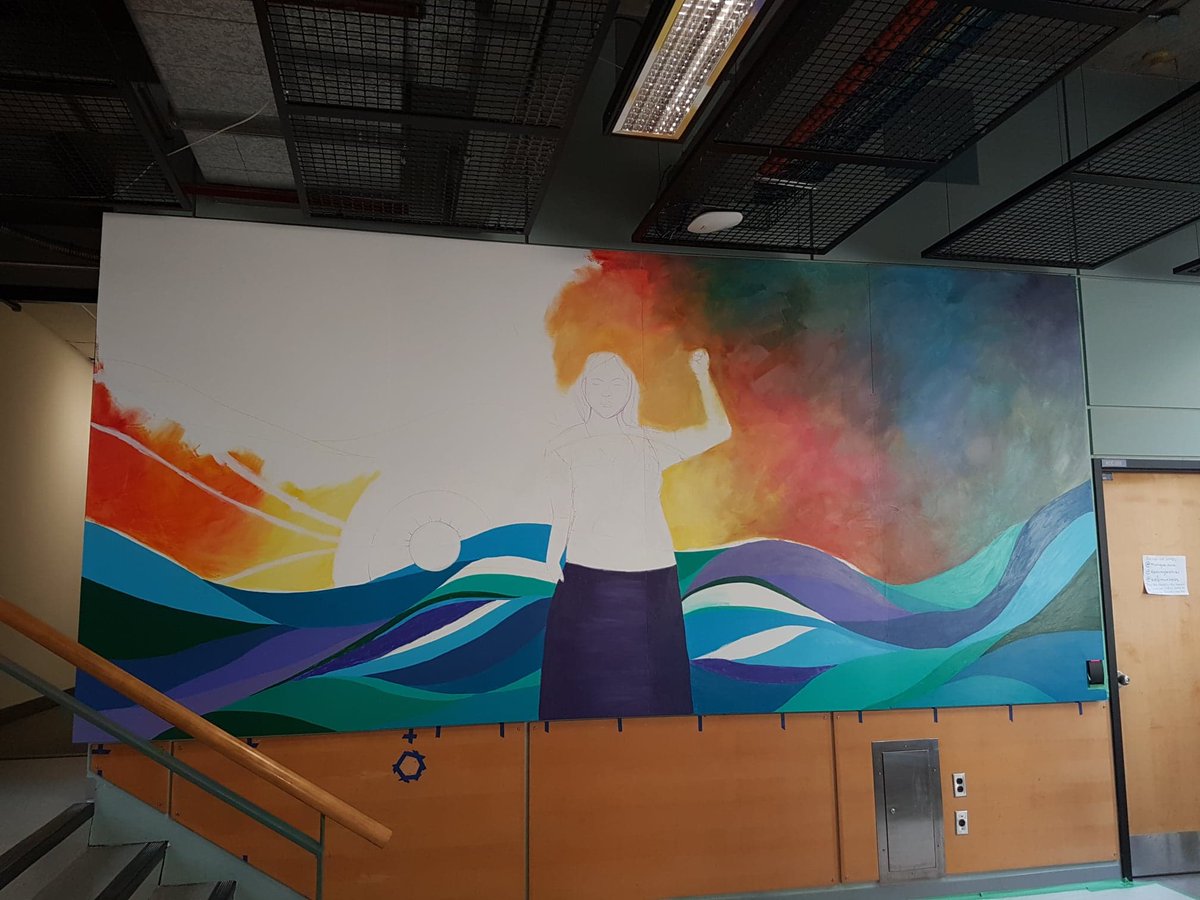 As we work to open our new space, we are so honoured to have @moniqueaura creating a mural to mark our presence in @RyersonFCAD! She will be working this coming week in the Rogers Communication Centre, 2nd floor. Come say hello and learn about Saagajiwe! <a href="/RyersonU/">Ryerson University</a>