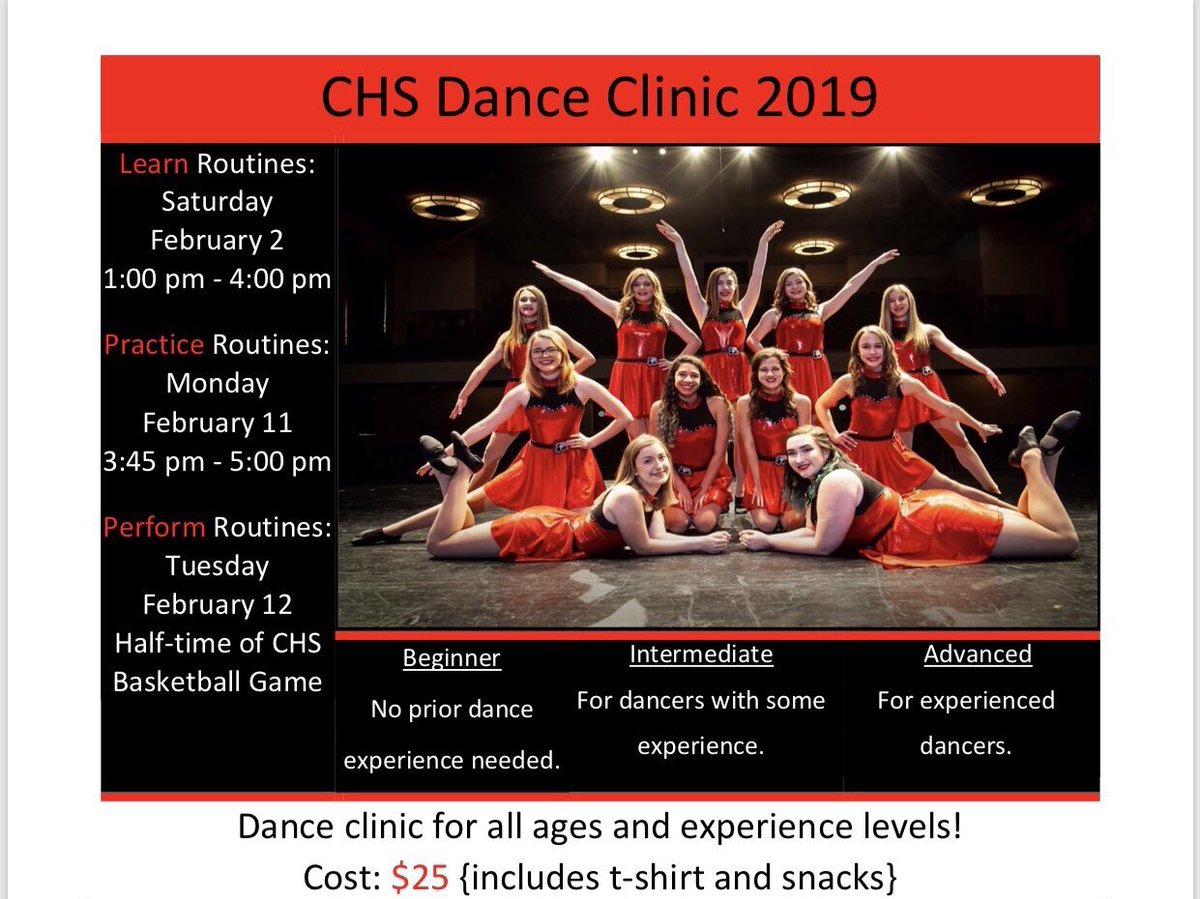 CHSDance_'s tweet photo. Looking for some fun Saturday plans? We’ve got you covered! Come to our clinic next Saturday, February 2nd! All ages and experience levels are welcome. DM us if you have any questions— we can’t wait to see you there! https://t.co/guvGQlGoPC
