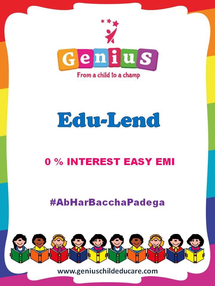 geniuschildedu's tweet photo. The best way to pay back to the society is by encouraging education all around. This Republic Day, Genius Child Educare is happy to  launch  “EDU-LEND" (0% interest easy EMI Education Loans), so that #AbHarBacchaPadega. Now you have the privilege to choose the best schooling. https://t.co/wOUTExtCKW