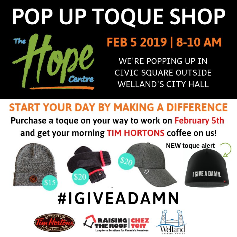 Toque Tuesday is Feb 5, at Civic Square from 8-10am. Purchase a <a href="/RaisingTheRoof/">Raising the Roof</a> toque &amp; see the proceeds support homelessness programs delivered by <a href="/TheHopeCentre/">The Hope Centre</a> &amp; get your morning <a href="/TimHortons/">Tim Hortons</a> coffee FREE. #ToqueTuesday