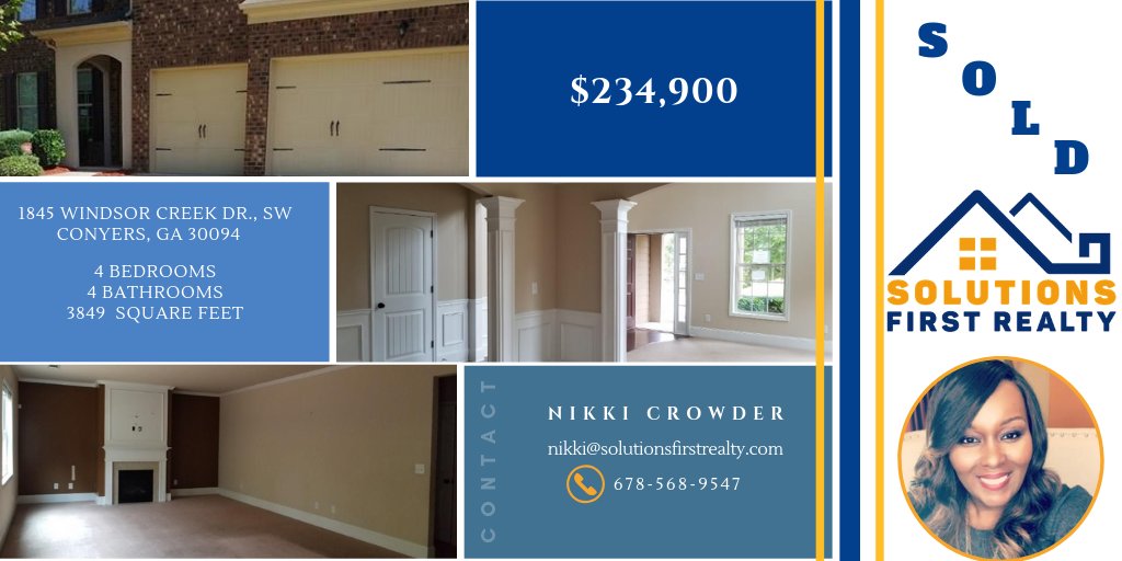 SolutionsFirstR's tweet photo. 🏠ANOTHER ONE SOLD! 
Home facts: Located in Conyers, GA 
4 bedrooms | 4 Bathrooms | 3849 Sq. Ft.
Agent: Nikki Crowder | 678-568-9547

#solutionsfirstrealty #realestates #atlantarealestate 
#realestatemarket #sold #justsold #justsoldit https://t.co/TNB9EIFBrv