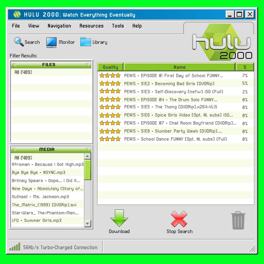 pen15show's tweet image. Did u know they had @Hulu in 2000?? It took 17+ hours to download each ep and you’d definitely get a virus but TBH it was still sick. #PEN15show