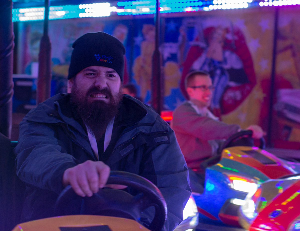 seldaek's tweet image. PHPBenelux round two of bumper cars tonight, here are a few shots from last night #phpbnl19