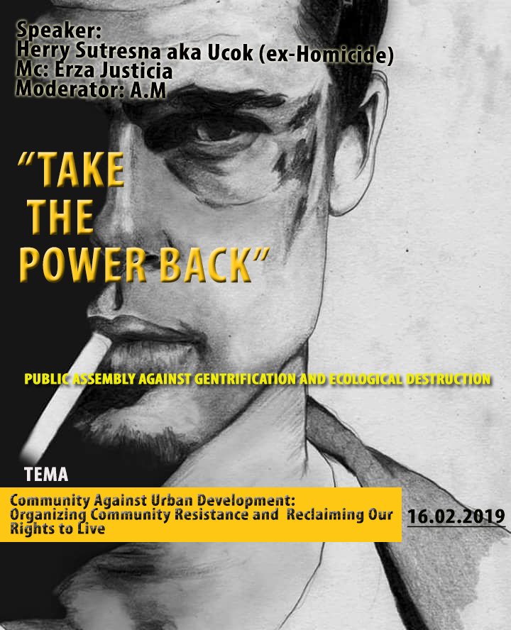 ikarusspace's tweet photo. IKARUS SOCIAL SPACE - LAGU LAMA KOLEKTIF PRESENTE: 

16. February. 2019.

“TAKE THE POWER BACK”

Public discussion, Popular Assembly, Speech, and Poetry Reading
Theme: Community Against Urban Development: Organizing Community Resistance 

Ucok aka Herry Sutresna (Ex-Homicide) https://t.co/TtuxUrsBr6