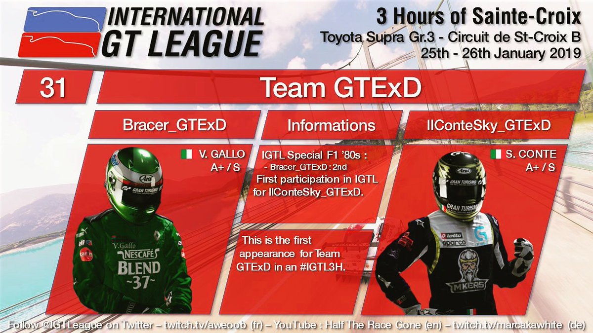 valeriogallo26's tweet photo. Today's race day!
Tune in at 6.30CET for the Superpole. At 7.00CET, Stint 1 will start. Then, at 9CET, Stint 2 (driver switch).
French Stream 🇫🇷
https://t.co/wjcX3eRsbK
English Stream 🇬🇧 https://t.co/uMlumMe5sj
#IGTL
#IGTL3H
#IGTLeague
#IGTLStints
@sky_il https://t.co/LvVZPFyO0h