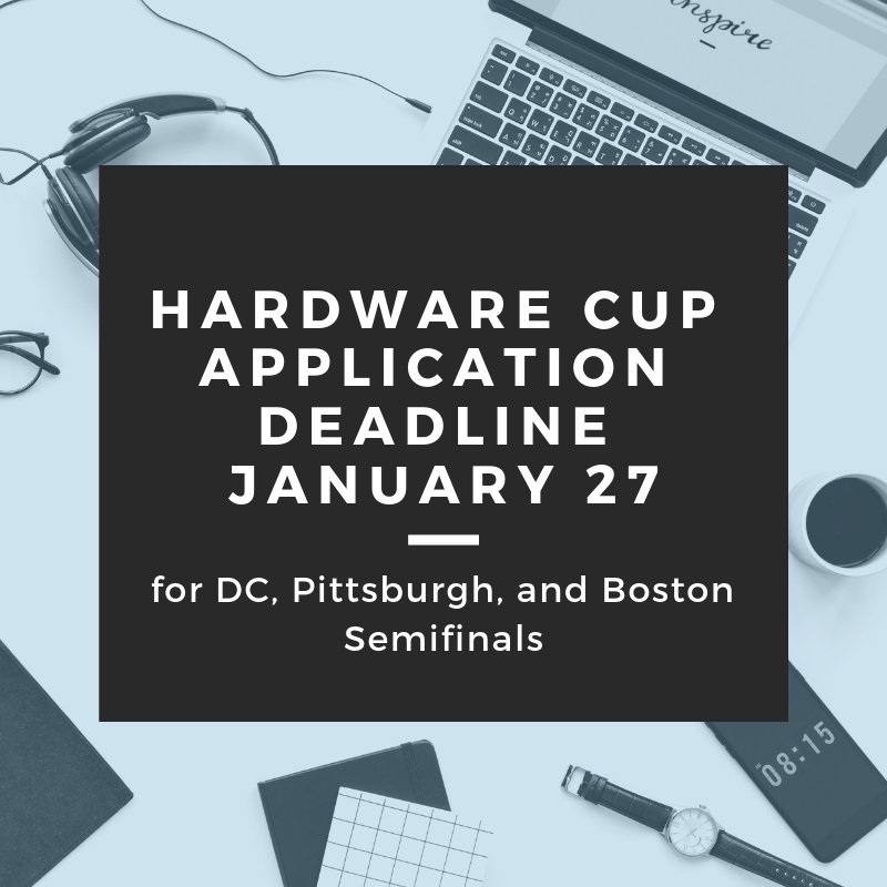 AlphaLabGear's tweet photo. Keep those applications rolling in! You have until tomorrow to apply for our Hardware Cup semifinals in Pittsburgh, DC, and Boston. https://t.co/zmmguTiOyE #DCtech #Pghtech #BostonTech #startups #HWCup2019 https://t.co/40ycVGxyjn