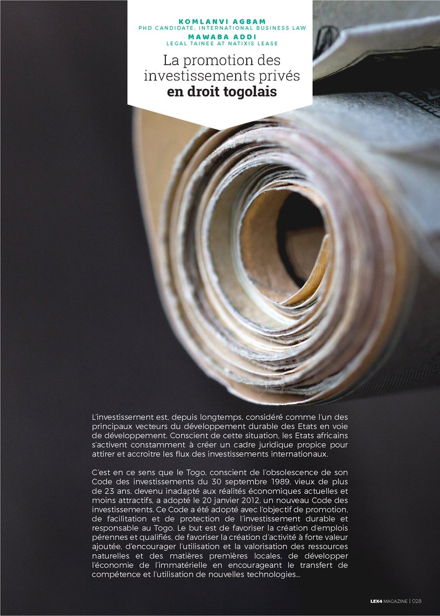 Et si on parlait de la promotion des #investissements privés en #droit togolais avec @IssifouAgbam et @MawabaAddi 
Pour lire l'article complet ➡️ bit.ly/2WerkNu
#OHADA #avocat #notaire #afrique #jeuneafrique #togo #investissement