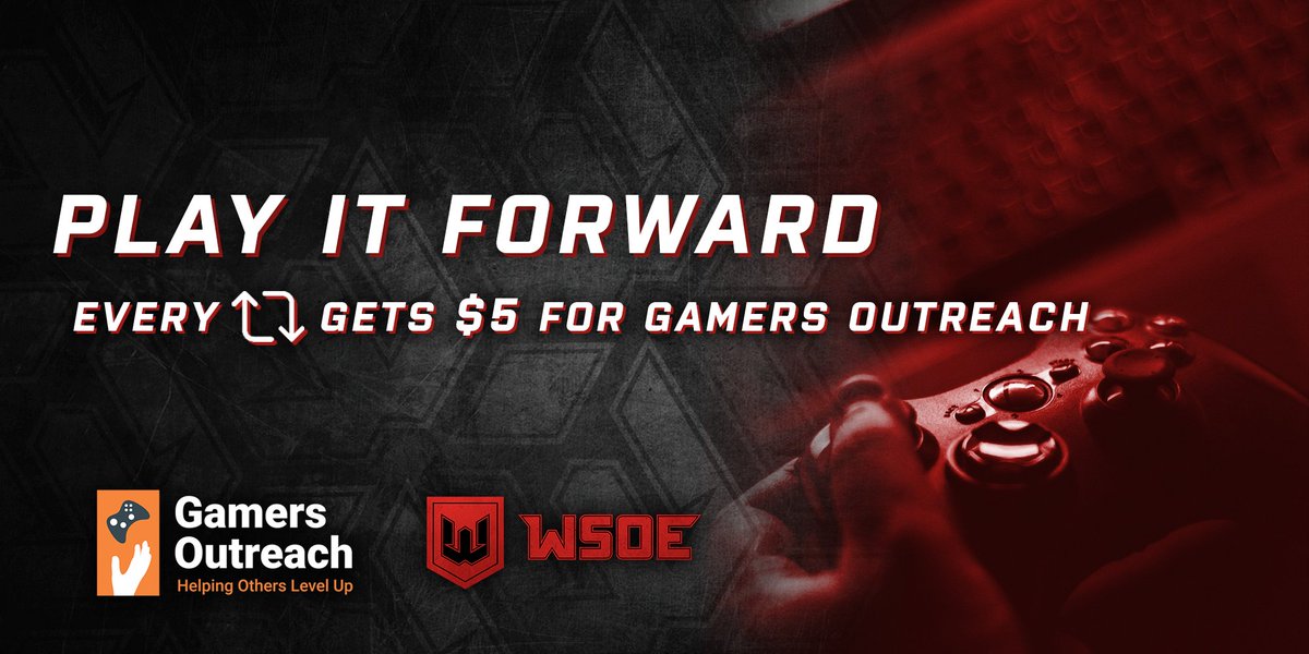 Watch #WSOE 4: The Rocket League Showdown &amp; help support <a href="/GamersOutreach/">Gamers Outreach</a> at the same time!
 
For every RT this gets during the event, we'll donate $5 (up to $3,500) to this amazing charity bringing games to kids in hospitals: gamersoutreach.org
 
📺: twitch.tv/WSOE