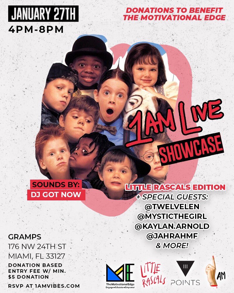 1AMcreative's tweet photo. #1AMLive: Showcase
1/27/19 @4PM, @grampswynwood 

Sounds by:
@DJGotNow

Special guests: 
@TwelveLen 
@mysticthegirl 
@kaylan_arnold 
@jahrahmf 

RSVP: https://t.co/BuKhACVuD6 https://t.co/STSUZ6Kmxc