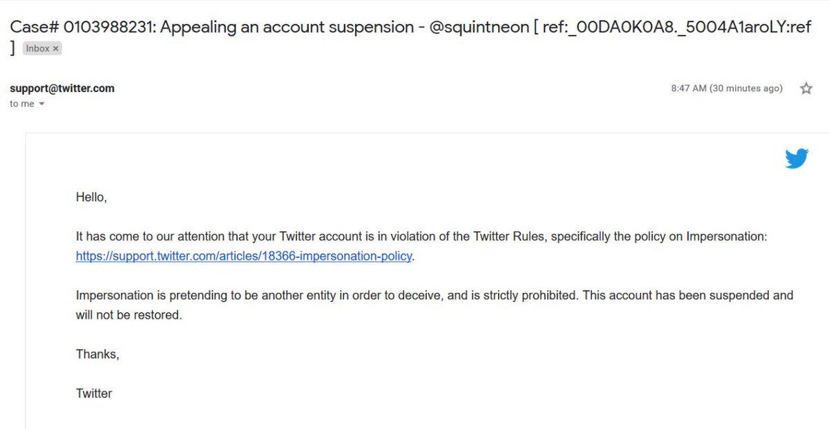 MODIfiedVikas's tweet photo. I am SHOCKED to hear the reason given by @TwitterIndia on suspending @squintneon. They said it 'impersonated' (@TheQuint). There are no similarities! However it refused to take ANY action against a fake handle of HAL spreading fake news @HAL_India saying it's just a parody! https://t.co/1wLTRUBeLN