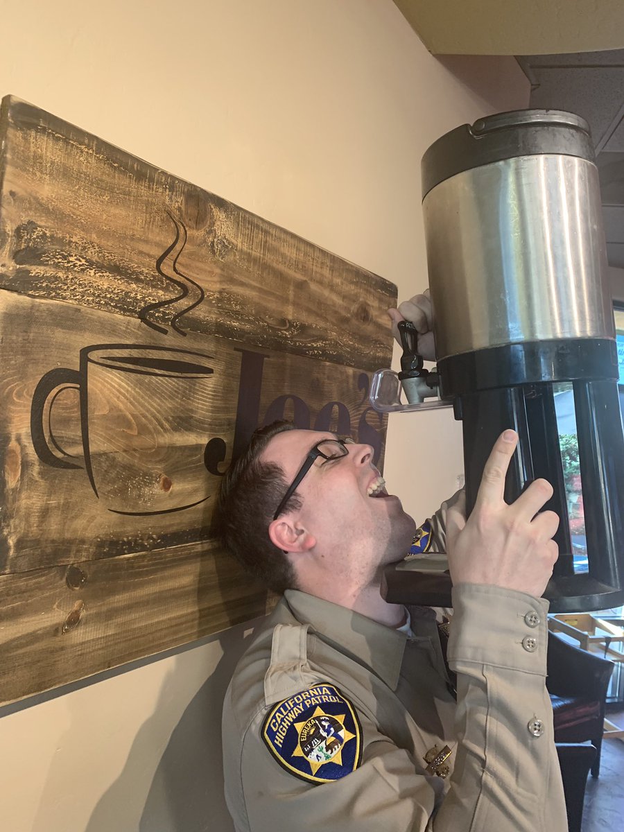 CHPPlacerville's tweet photo. We caught Officer Brown trying to “Wheeze a little ju—uice” as he called it...
Come on out to Joe's Coffee & Deli today for Coffee with a cop!
#mmmcoffee #chpplacerville https://t.co/XrKoSmSfwZ