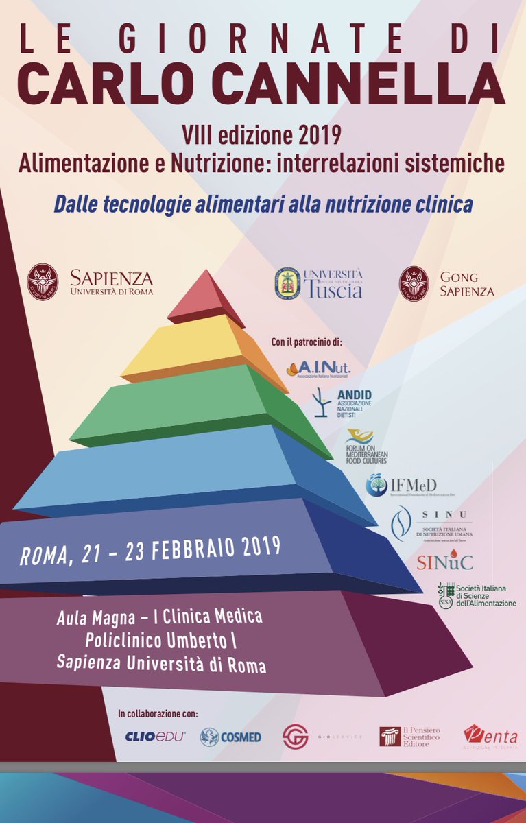 SINU_Italia's tweet photo. Le Giornate di #Carlo #Cannella 2019: “#Alimentazione e #nutrizione: interrelazioni sistemiche. Dalle #tecnologie #alimentari alla #nutrizione #clinica” | 21-23 Febbraio a @PoliclinicoNews @SapienzaRoma. Vi aspettiamo!! Info https://t.co/jst5tp6f26 https://t.co/wZdpi0UazY