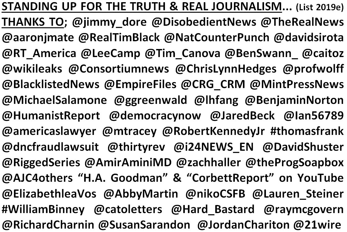 CIDdrWHO's tweet photo. STANDING UP FOR THE TRUTH & REAL JOURNALISM… (#2019e) - Updated list of more reliable & truthful news sources. While this list is certainly not all-inclusive, and by no means will everyone agree with all viewpoints of those listed, it's a good point for beginning your research. https://t.co/Z4o7Gpo3XE