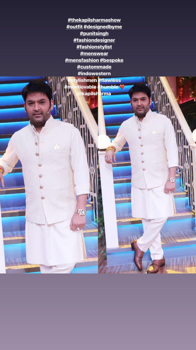 punitsinghstyle's tweet photo. #thekapilsharmashow #outfit #designedbyme #punitsingh #fashiondesigner #fashionstylist #menswear #mensfashion #bespoke #custommade #indowestern #stylishmen #flawless #mostlovable #humble โค๏ธ @kapilsharma https://t.co/VNG4MMdJgy