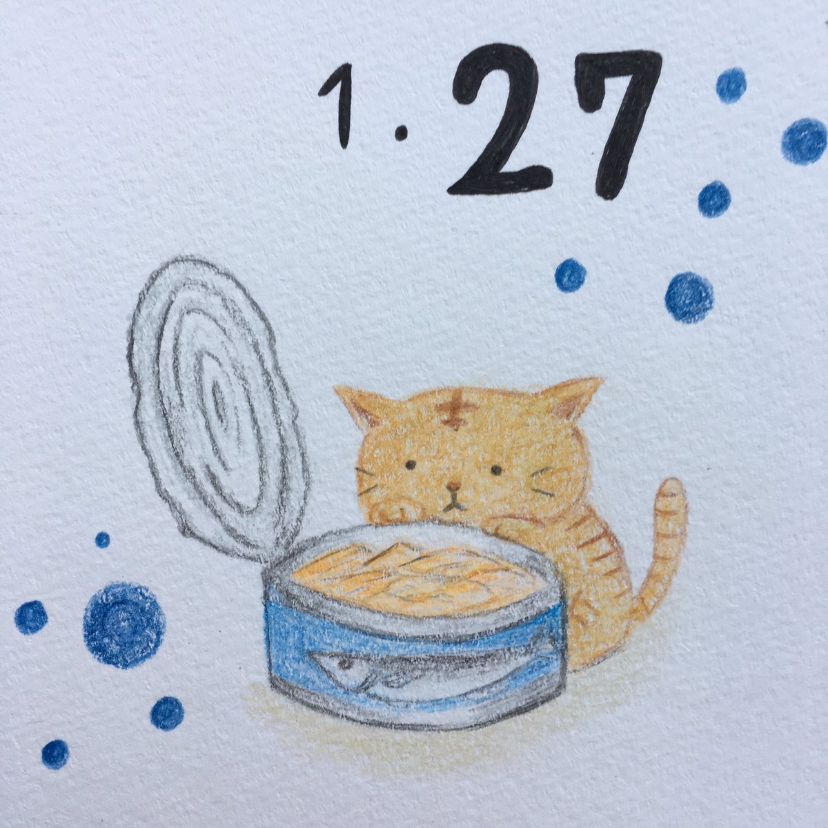 日めくり 手書きイラストレーター در توییتر 19年1月27日 ツナの日 ネコ イラスト 色鉛筆