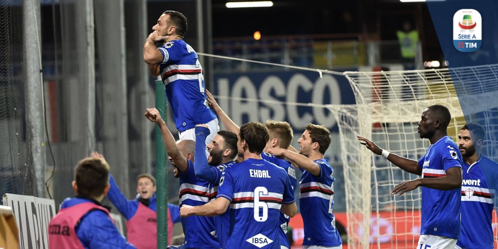 SiaranBolaLivee's tweet photo. FT #SerieA 
Sassuolo 3-0 Cagliari 
(Locatelli 9', Babacar 45' (P), Matri 87')

Sampdoria 4-0 Udinese
(Quagliarella 33'(P), 56' (P), Linetty 68', Gabbiadini 78')

AC Milan 0-0 Napoli https://t.co/OOfbzeKRm2