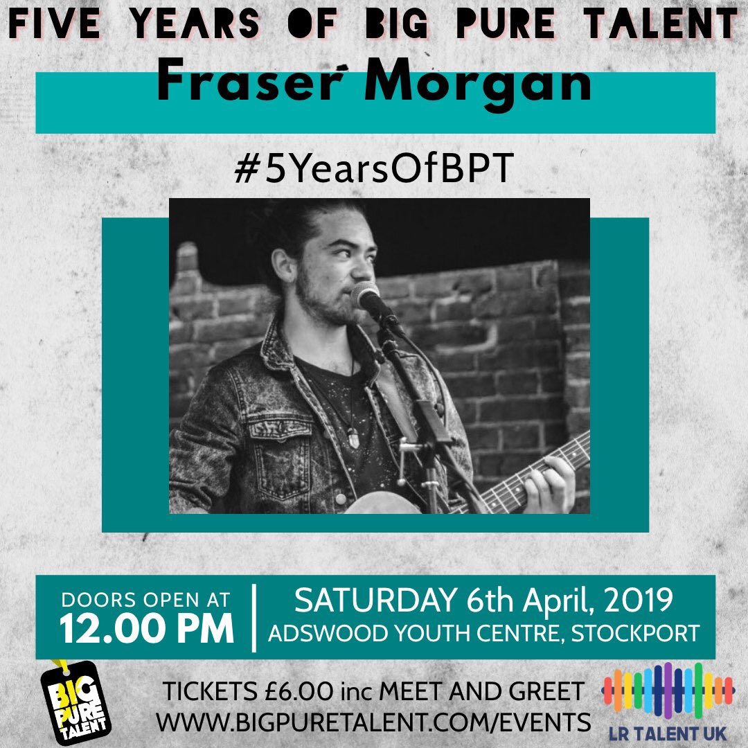 FraserMorganST's tweet photo. Catch Fraser at @BigPureTalent #5YearsOfBPT event on 6th April 🤙🏽
Tickets: https://t.co/yd2LfgdT1m https://t.co/dka6s8Mlza