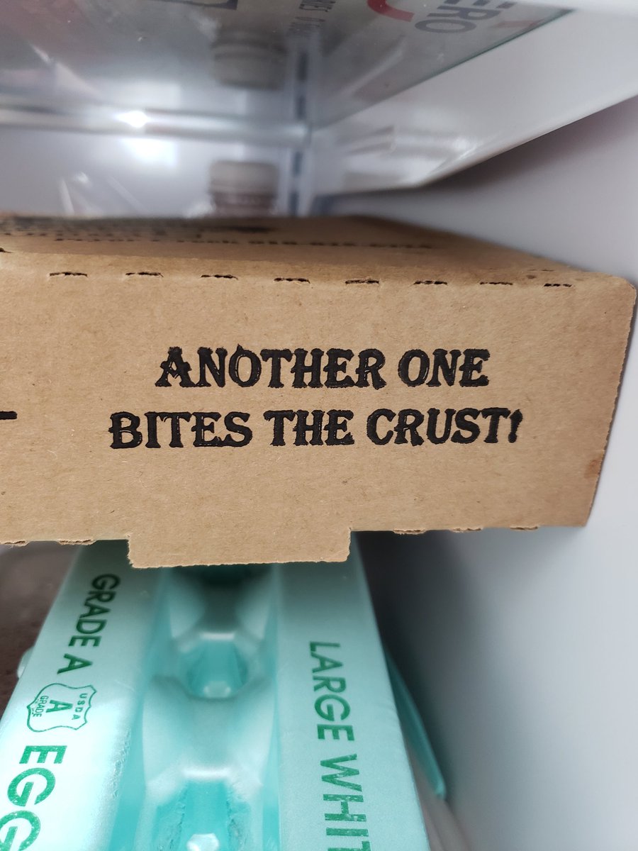 aprilshower1981's tweet photo. Another One Bites the Dust or.....Crust?!?  This was on my pizza box from lunch today. 😂 https://t.co/DAspqW4Imq