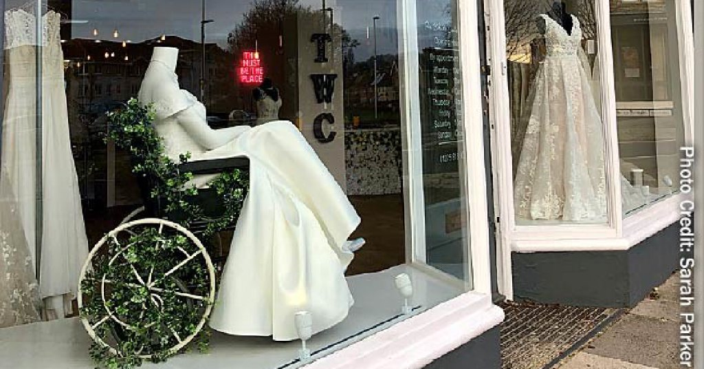 WebMD's tweet photo. “The new wedding shop in town has a wheelchair-using mannequin and it shouldn’t be exciting but it’s the first time I’ve ever seen disability portrayed in a shop window.” Bridal shop draws praise for wheelchair display: https://t.co/vHHNN98Asi https://t.co/ImEjksWLBo
