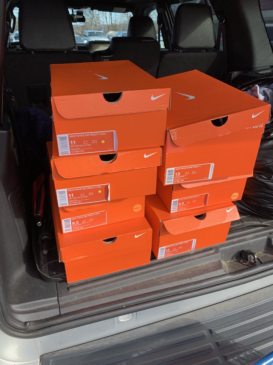 ctgenerals2019's tweet photo. When Nike Mike Trout baseball cleats are on sale for $8.50 a pair you send a text to the team and load them up!! #summerball2019 #ctgenerals https://t.co/egoIYqbZOC