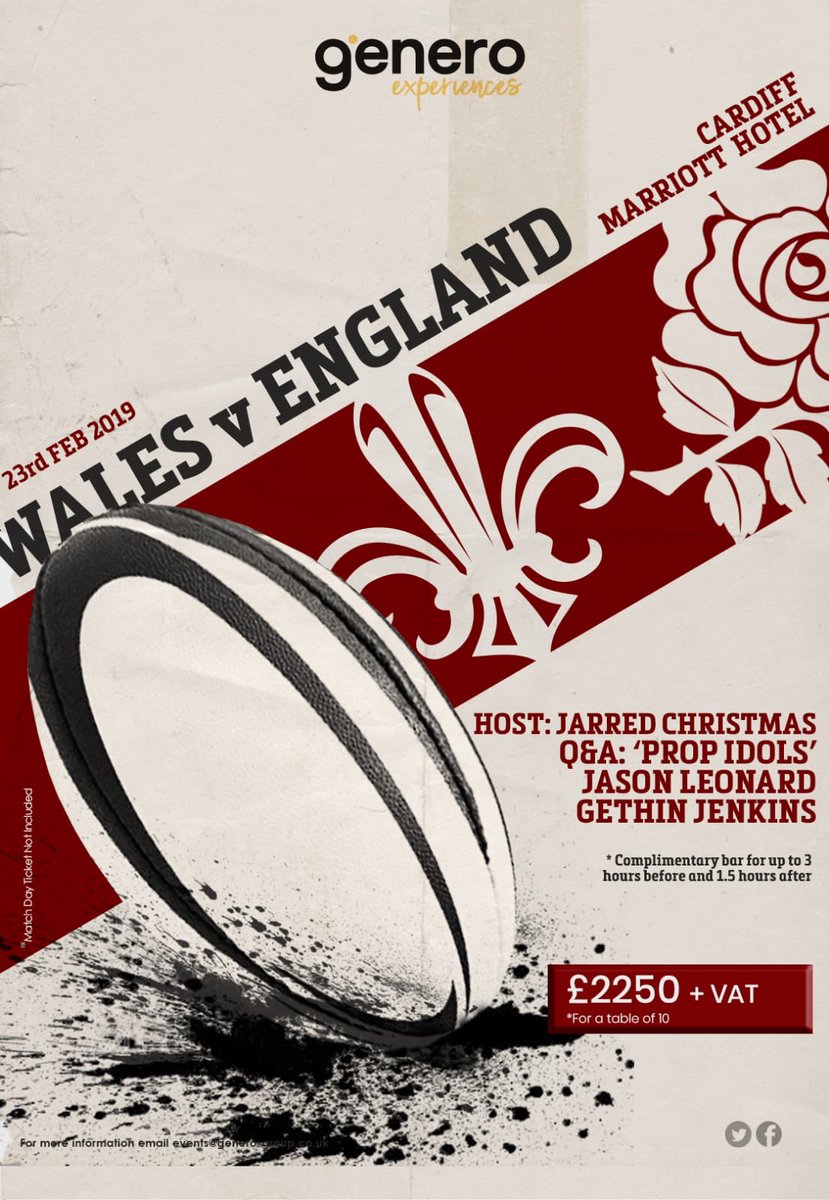 GeneroGroup's tweet image. Looking forward to having Gethin Jenkins, Wales’ most capped player join us at the prop-idols line up for The Locker Room WALvENG. You can’t say we don’t spoil you 😉