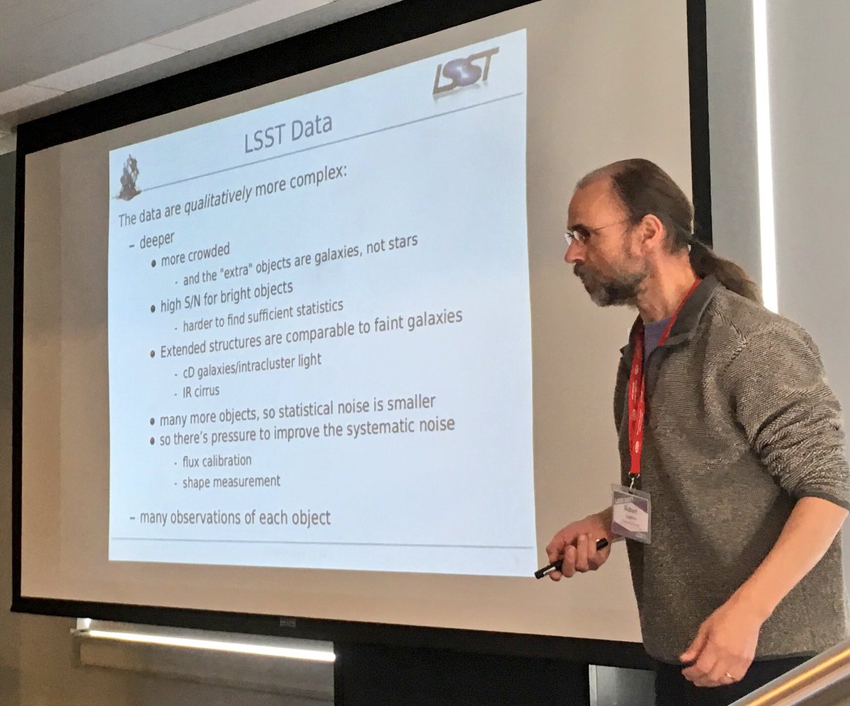 fedhere's tweet photo. Robert Lupton (whose twitter handle should be @barefeetastrogenious) on the increasing difficulty of doing #science in the @LSST era compared to the @sdssurveys era (notably: there is a crucial change in community expectations) #SCIMMA @Columbia meeting #Astro #MMAstronomy https://t.co/4QqrrL5noW