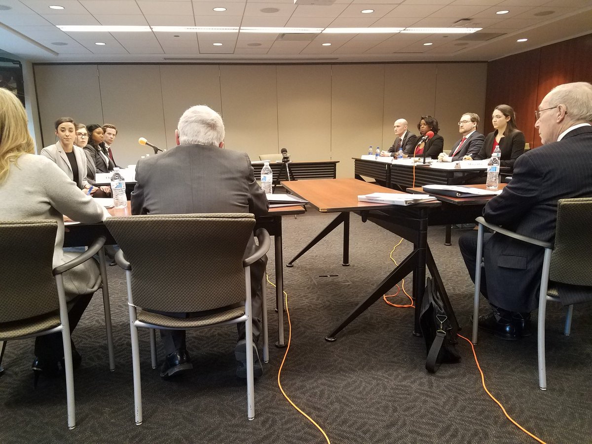 abalsd's tweet photo. It's Team Orange (@DuquesneLaw) vs. Team Magenta (@SMULawSchool) in the finals of the #ABAarbitration Competition! @sbyeager @ADRorg #arbitration https://t.co/WePaOW92KR