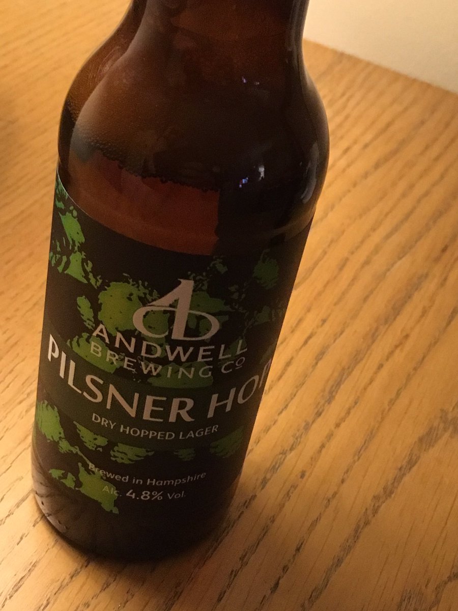 AndoverBeer's tweet photo. Tonight I am trying this @AndwellBrewery who are based up the road in Hook. There #PilsnerHop ticks all the right boxes for me. Lovely gravity at 4.8% abv. Sooo flavoursome &amp; moorish. It’s a nice winter warmer but equally refreshing for a bbq. Great all round bottled brew. 4/5. R https://t.co/RkrQTgexfW