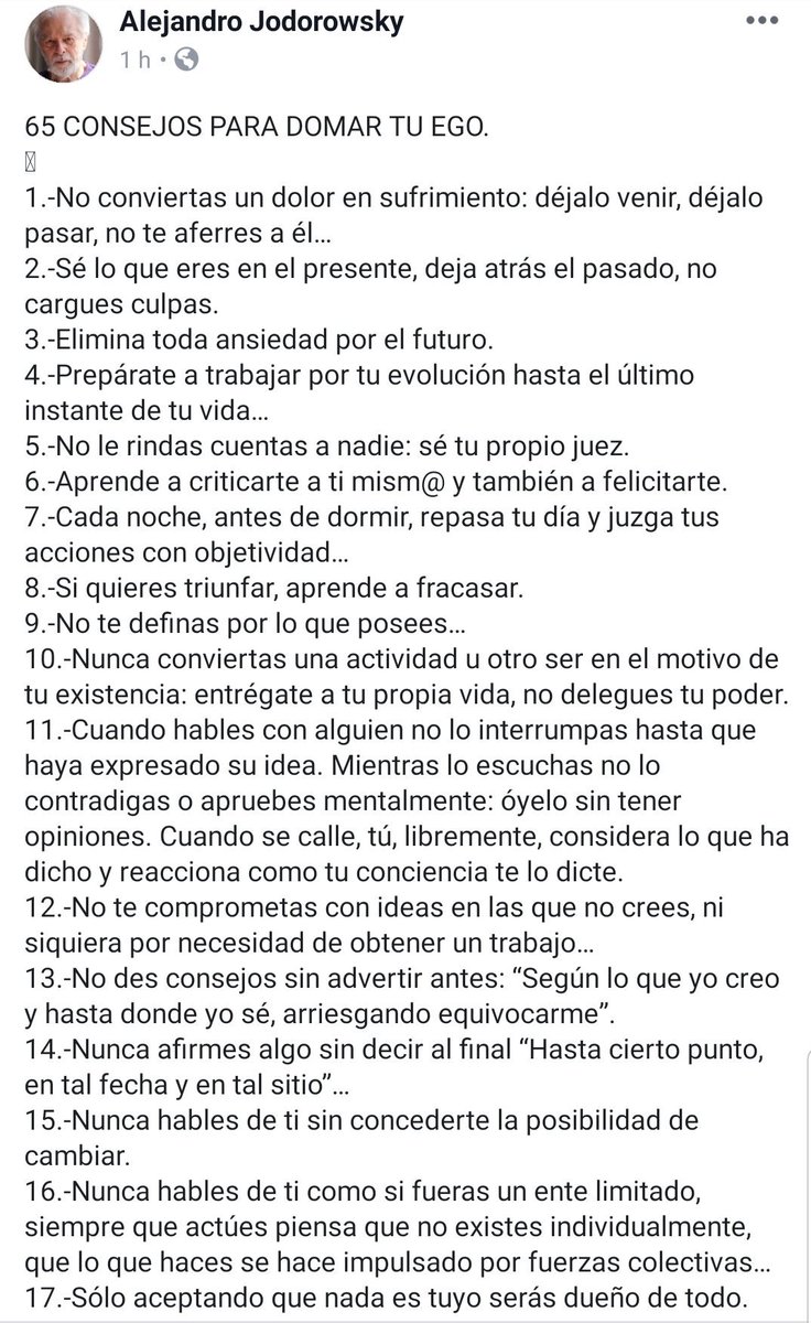 alejodorowsky's tweet photo. 65 CONSEJOS PARA DOMAR TU EGO. https://t.co/lwpqvpFwHs