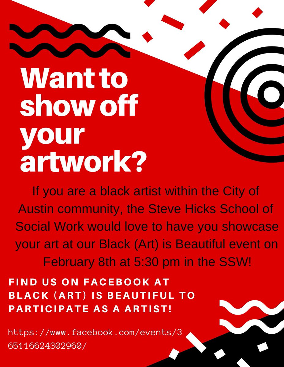 utexasswc's tweet image. hey black UT!! POCKET and SW council are hosting an open showcase to highlight black artists and their favorite pieces. if you are interested or know anyone who would be we would love for you to submit your work! facebook.com/events/3651166…