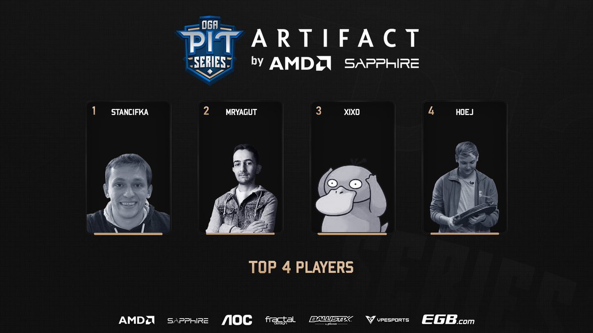 OGAartifactPIT's tweet photo. With a 2-0 game against @Mryagut , @StanCifka became our first champion! A big thank you to all participating players and everyone watching, as well to our sponsors for helping make the tournament possible! https://t.co/5hnYCeiIT3