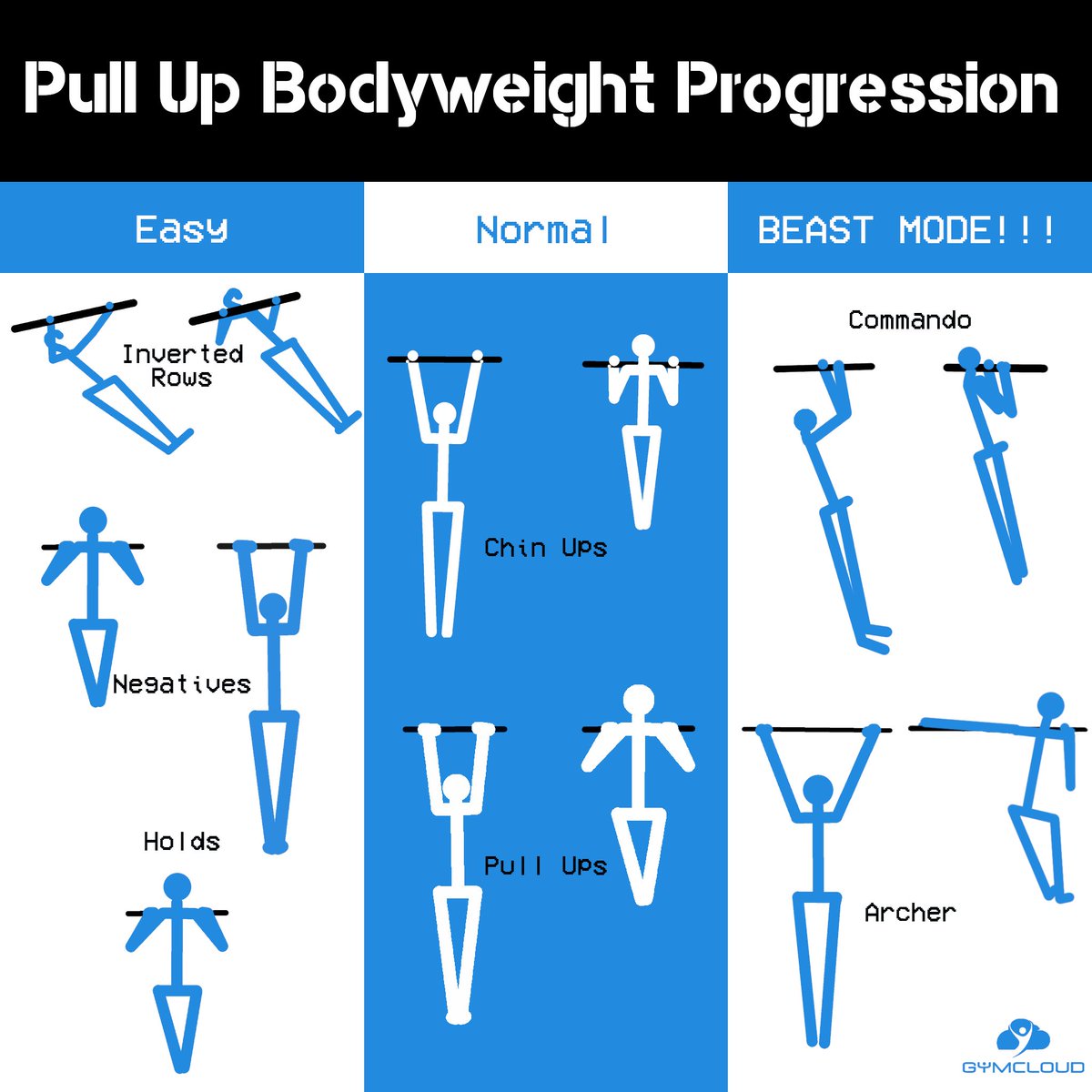 gymcloud's tweet photo. #calisthenics can be a great path when your #personaltraining client is a total beginner. Here's a few ideas on how to progress classic #pullups using only #bodyweightexercises . #exercise #fitness #personaltrainer #coaching #gym https://t.co/taYlS0UHBW