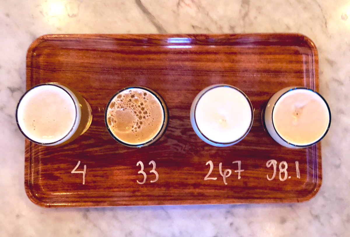 Amazing kickoff to our weekend in Montreal: <a href="/BHarricana/">Brasserie Harricana</a>’s Champagne Brute; Porter Maya with cocoa and chipotle; Berliner Weisse au Café feat. <a href="/PilotCoffee/">Pilot Coffee Roasters</a> and our first Mezcalager.