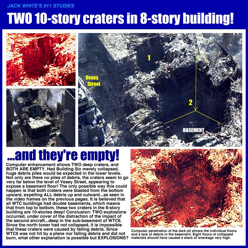 What's the greatest mystery about  #WTC6?1) Two 10-story craters in 8-story building?2) Explosions at same time "second plane" hit?3) Collapsed before either tower?4) The missing gold?5) Tritium in basement 55x normal background level?6) The fact that nobody talks about it?