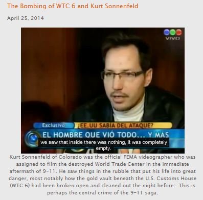 Kurt Sonnenfeld, official FEMA videographer, visited  #WTC6 basement post-9/11 & saw the giant vault, which held crucial evidence, protected info & Bank of Canada gold, had been broken open & emptied BEFORE attack, would have taken large trucks & many hours http://www.bollyn.com/14924/ 